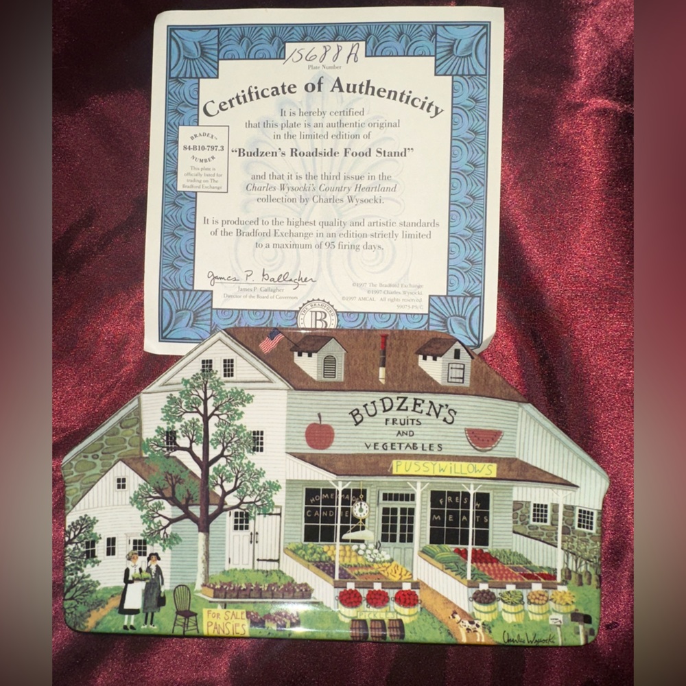 Charles Wysocki Budzen’s Roadside Food Stand Plate Bradford Exchange 1997 COA